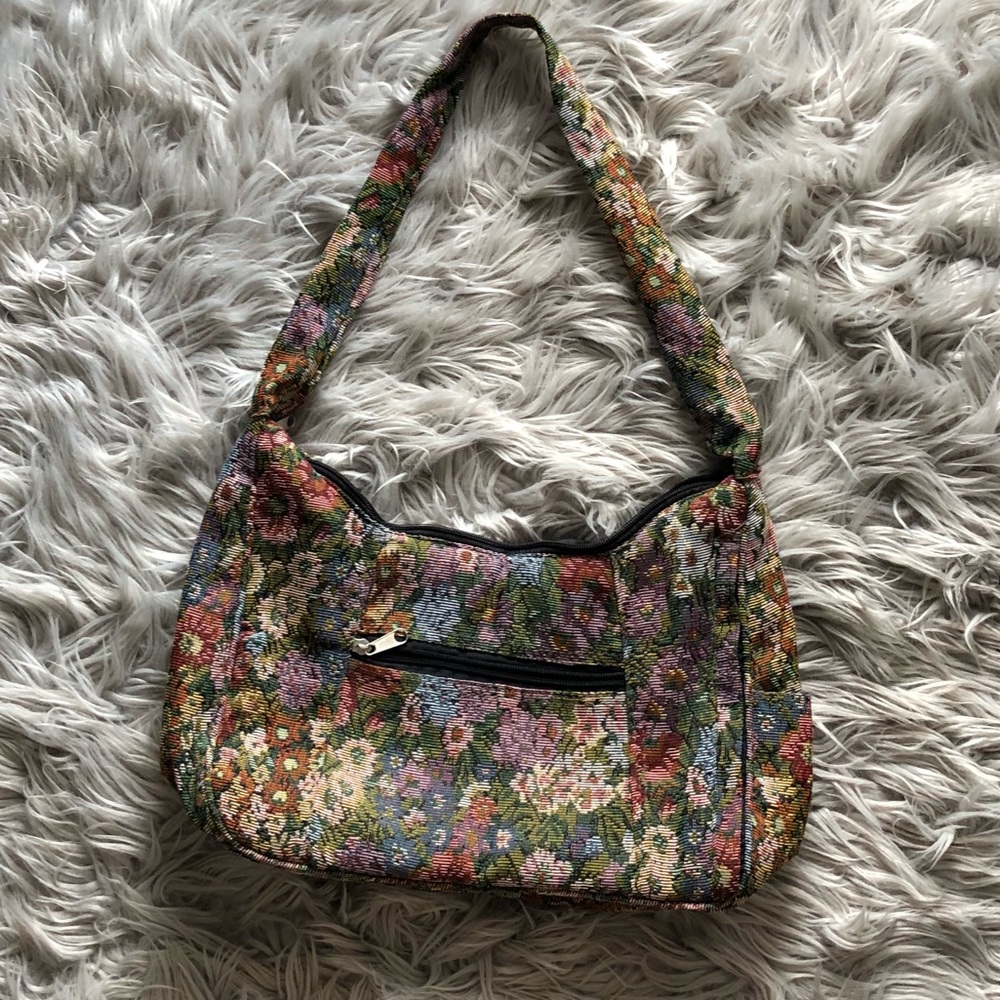 Multi-Colored Floral Cloth Hobo Handbag